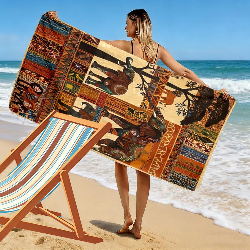 Африканский Арт Принт Пляжное Полотенце, Большое Мягкое Быстросохнущее Полотенце для Пляжа, Кемпинга, Плавания