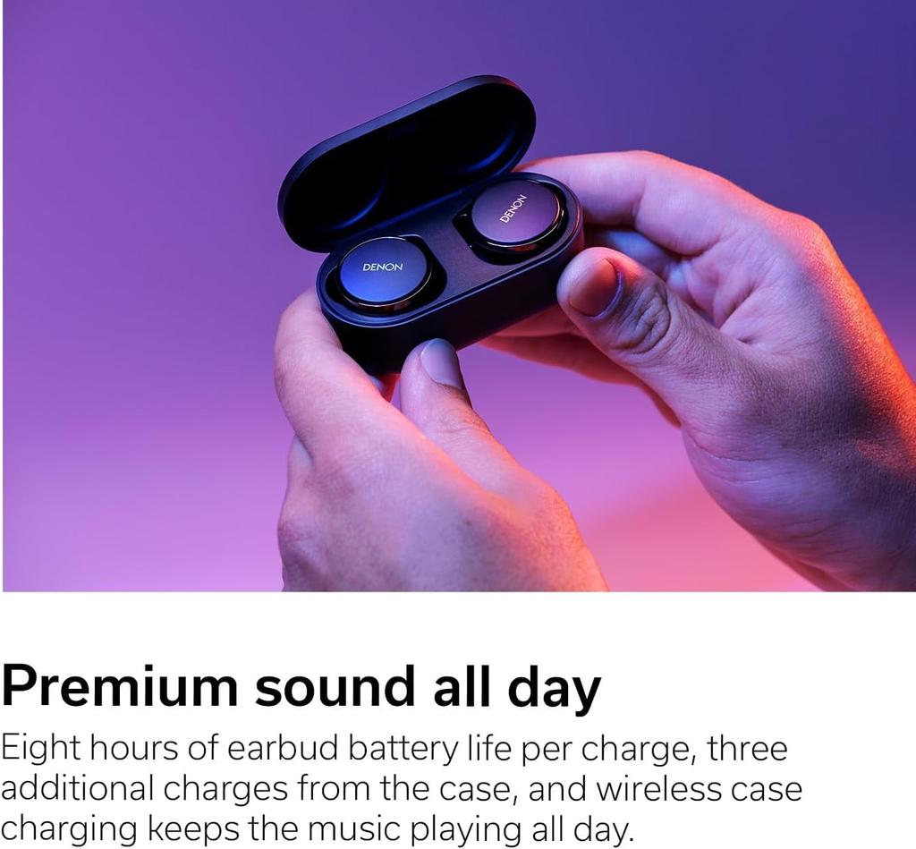 Беспроводные наушники Denon Bluetooth PerL Pro Персонализированные активные шумоподавляющие наушники с микрофоном для зарядки, черные AHC15PLBKEM AH-C15PL Функция/Адаптивность