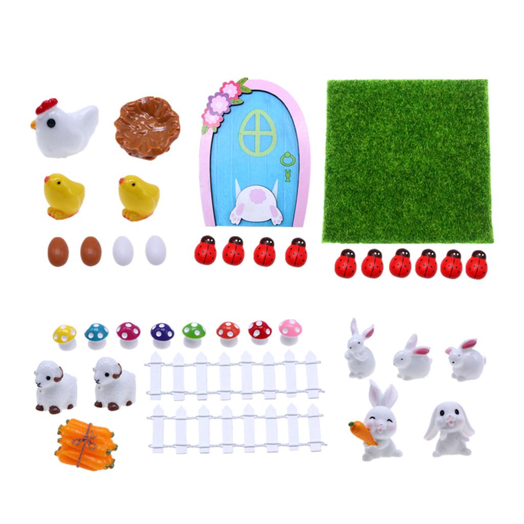 Dollhouse Miniature Accessories Spring Easter Rabbit Garden Animal Chick Door Landscape Scene Model Photo Props DIY Toy