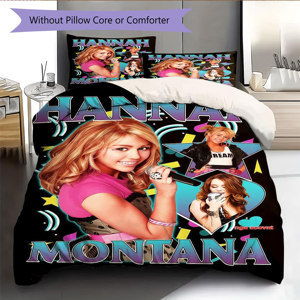 Hannah Montana Pattern Bedding Home Decoration Birthday Gift ( 1 duvet cover + 2 pillowcase, without core),fan merchandise.