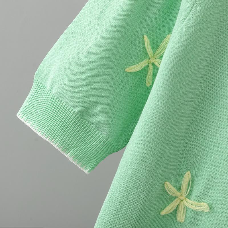 Новая женская летняя футболка с вышивкой, модный вязаный женский кардиган, топ с короткими рукавами