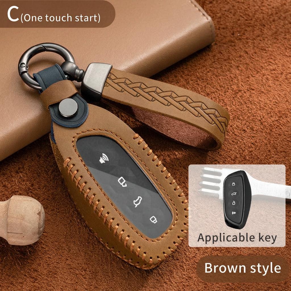 Leather Key Fob Cover for Haval Great Wall H1 H2 H4 H5 H6 H7 H8 H9 F5 F7 F7x M6 4 Button Smart Remote Key Case Protector