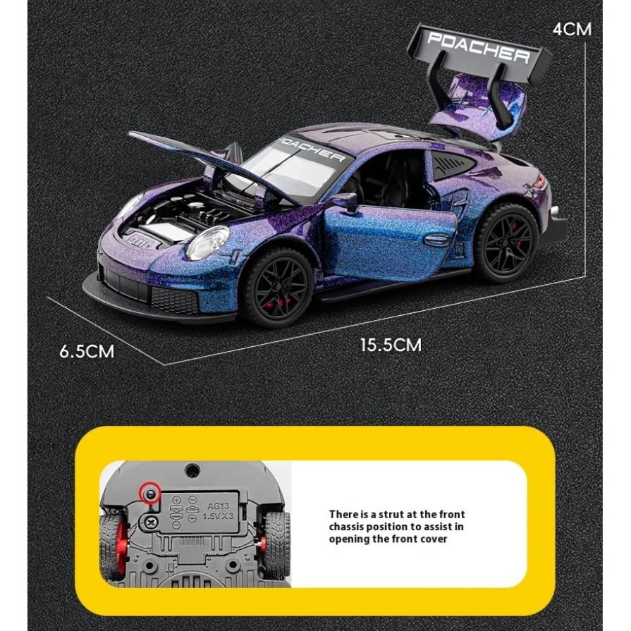 Модель легкосплавного автомобиля Porsche GT3 RS в масштабе 1/32 с инерционным механизмом в стиле ретро, игрушка мечты для любителей гонок, идеально подходит для детей и коллекционеров