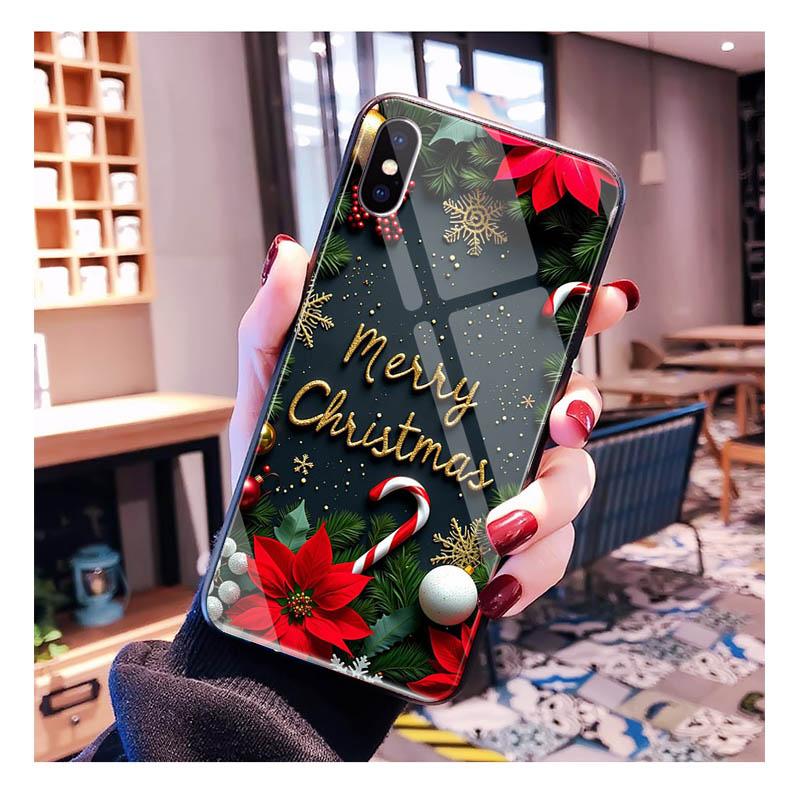 Санта Елка Стекло Чехол для телефона Для iPhone 17 Pro Max Air 17 16 15 14 13 Pro Max 15 16 Pro 15Plus Чехол