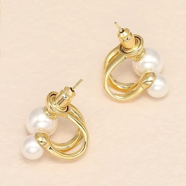 Элегантные ретро геометрические корейские модные позолоченные жемчужные серьги-гвоздики для женщин