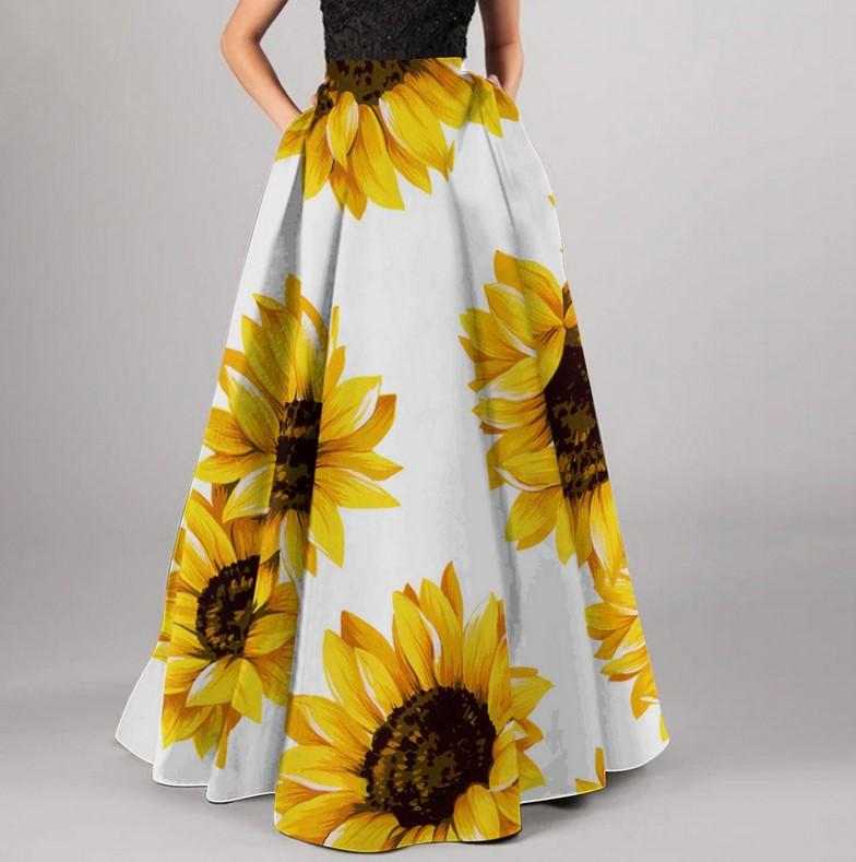 Женская макси-юбка с цветочным принтом и высокой талией, вечерние повседневные длинные юбки-зонтики, платье больших размеров