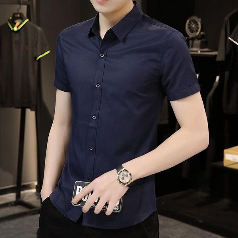 Summer Men's Short-sleeved Shirt Trend Fashion Embroidery Shirt Slim Work Men's Professional Inch Shirt