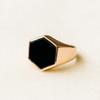 Black Onyx Hexagon Cut Signet Ring, 925 Sterling Silver, Handmade Pure Copper Heavy Gemstone Ring