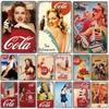 Винтажные Металлические Плакаты с Девушками Пинап Cola Жестяные Вывески Ретро Настенный Арт Декор для Бара Паба Гаража Клуба Мужской Уголок Кафе