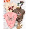 3 Elegant outfits for a girls' gathering T Ethnic-style shirt with butterfly and floral prints, vintage and unique top, fresh and youthful, casual