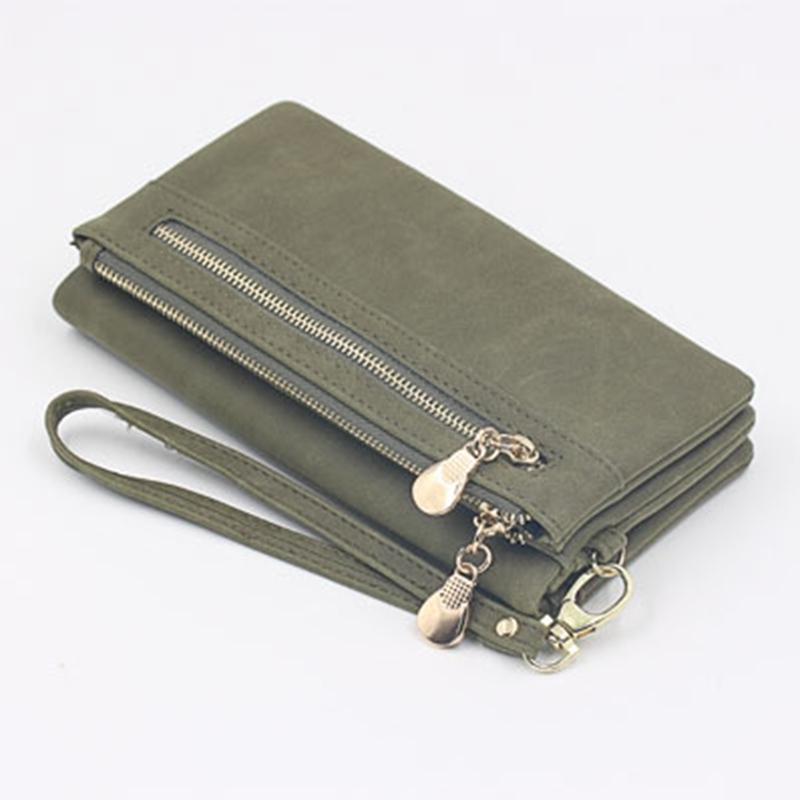 Women Fashion Wallets Dull Polish Leather Wallet Double Zipper Day Clutch Purse Wristlet Handbags