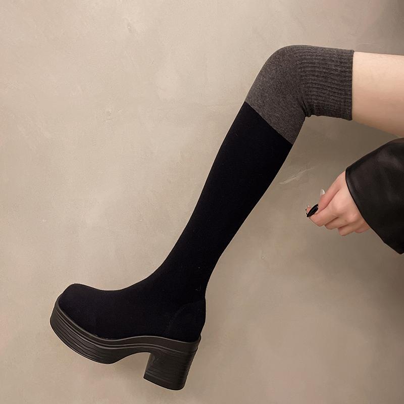 Модные женские ботфорты Aphixta из мягкой ткани, женские черные туфли, модные ботинки с круглым носком, современные ботинки для женщин, размер 42