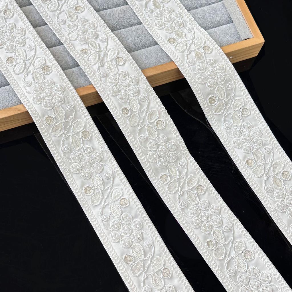 5Cm White Bead Embroidery Lace Ethnic Style Webbing Dress Curtain Decoration Accessories