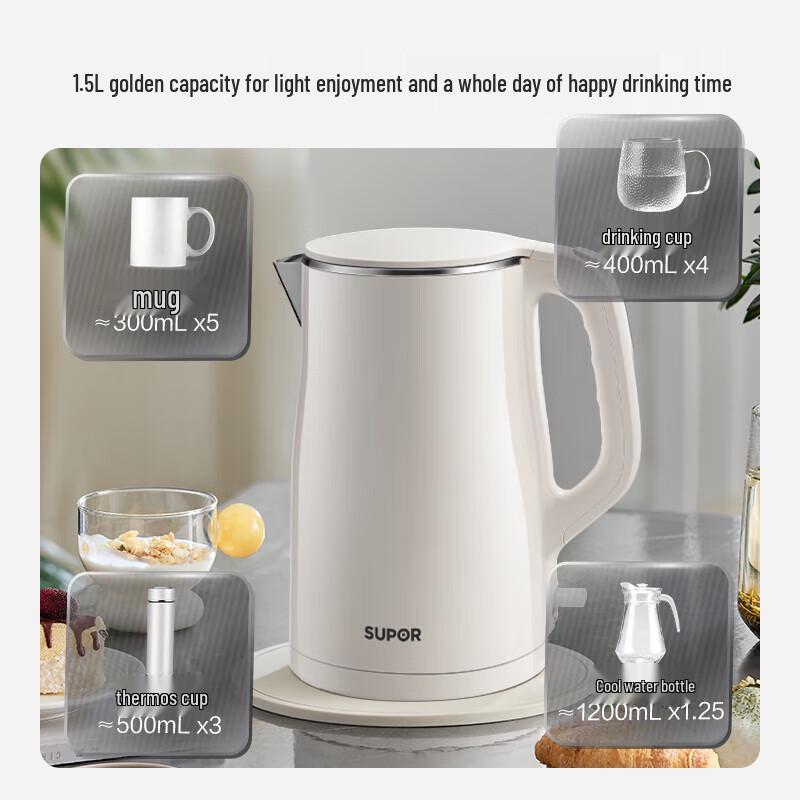 Supor 1.5L 304 Stainless Steel Electric Kettle