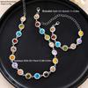 Colorful Crystal Choker Necklace Bracelet for Women Sparkly Rhinestone Clavicle Chain Bracelet Fashion Jewelry Set
