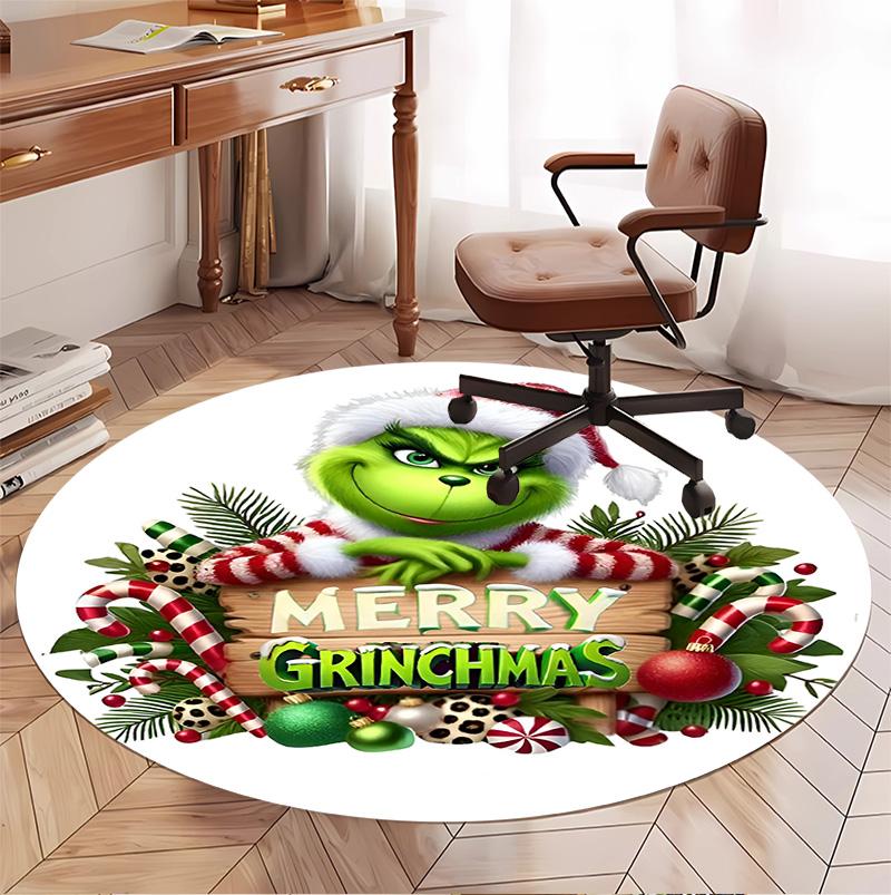 The Grinch Pattern Round Rug, Indoor/Outdoor Mat, for Picnic, Gameroom, Bedroom, Office, Living Room, Home Decor Carpet, Birthday Gift