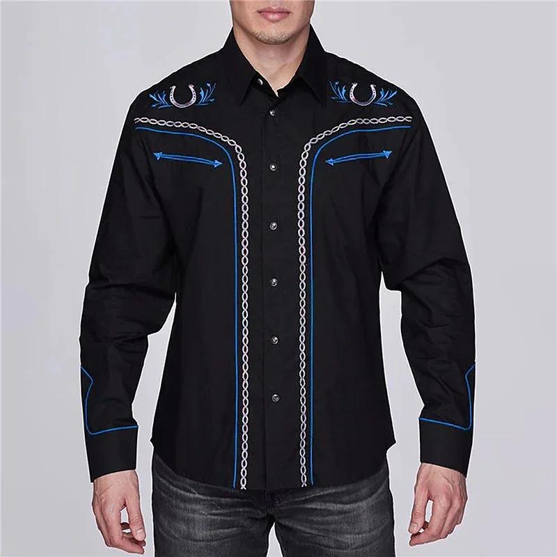Western Style Embroidered Long Sleeve Button-Up Shirt, Fashionable and Versatile.