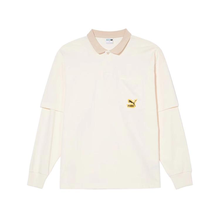 Puma Classics Comfortable Long Sleeve Polo Shirt Men Tops Beige 539973-65