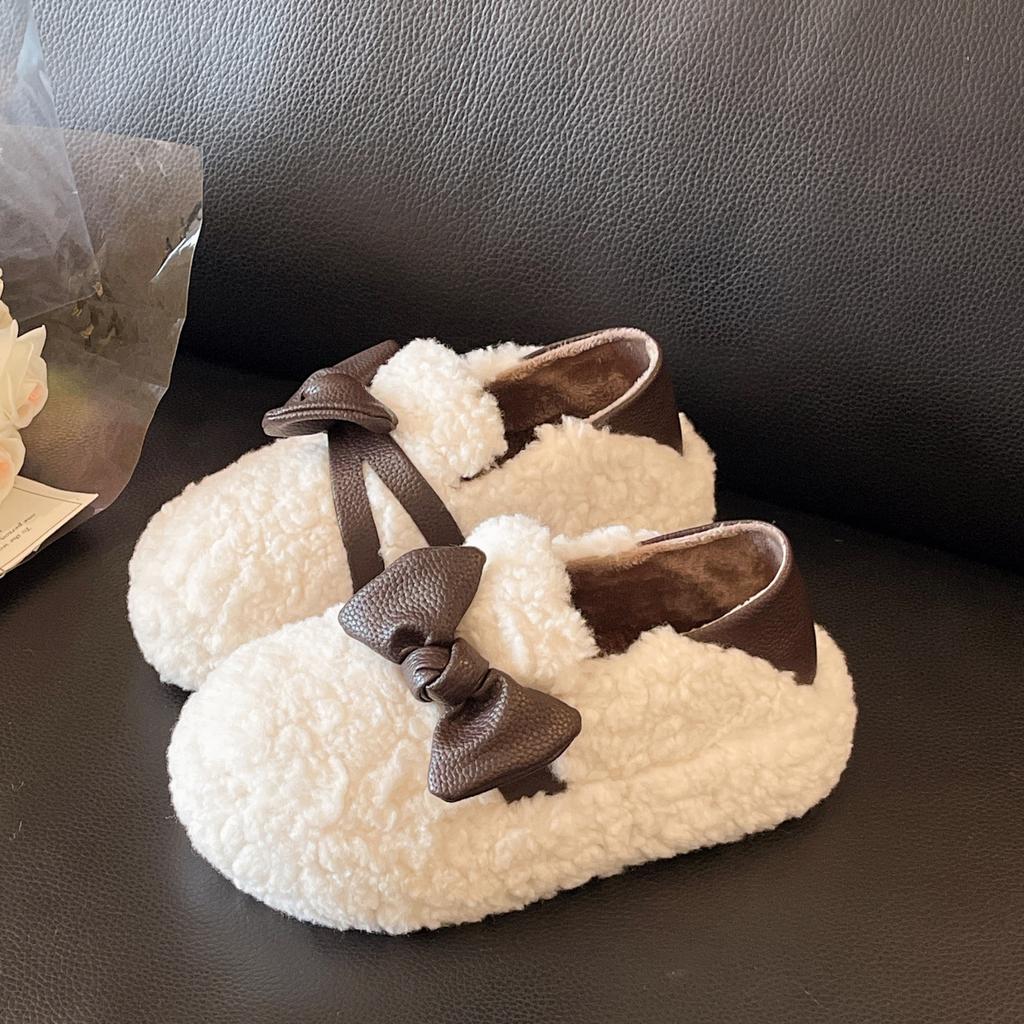 Бантик верхняя одежда пушистые хлопковые туфли женская обувь новая осенне-зимняя мода плоская подошва бархатные две носки зимние ботинки