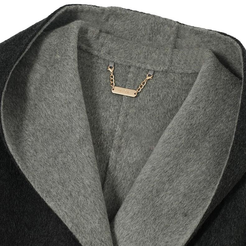 Двустороннее длинное шерстяное пальто-халат с капюшоном и поясом - Осенне-зимняя корейская мода женская верхняя одежда