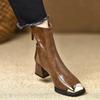 Metal Square Head Short Boots Femininity Black High Heel Short Skinny Boots Not Tired Martin Boots