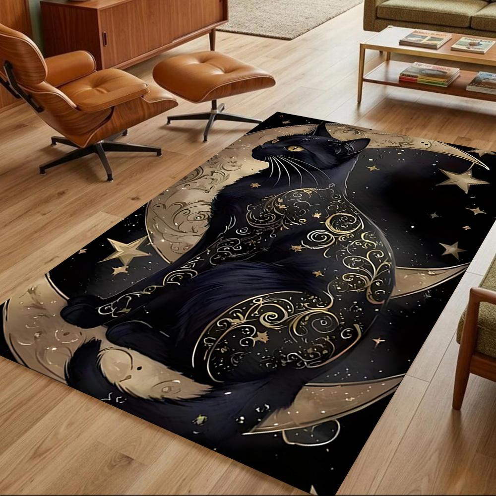 Starry Night Cat Embrace Non-Slip Home Carpet Design for Office Decor Living Room Bedroom Gift