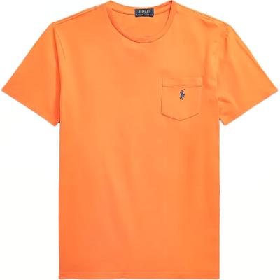 Polo однотонный логотип вышитый карман круглый вырез горловины тонкий крой короткий рукав футболка мужские топы оранжевый MNPOTSH1N821257-800