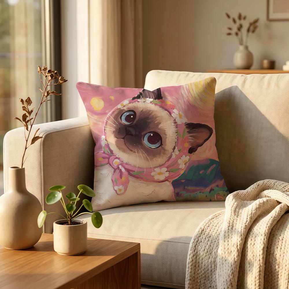 Cartoon Cat Portrait cushion cover Comfortable Decorative For Bedroom Living room Dormitory Picnic and Holiday Decoration