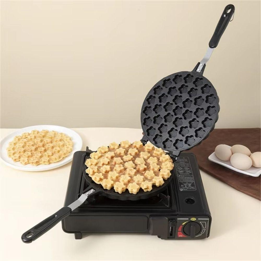 Double-Sided Bubble Waffle Maker Long Handle Egg Waffler Iron Plum Blossom Cake Mold Home Bakery