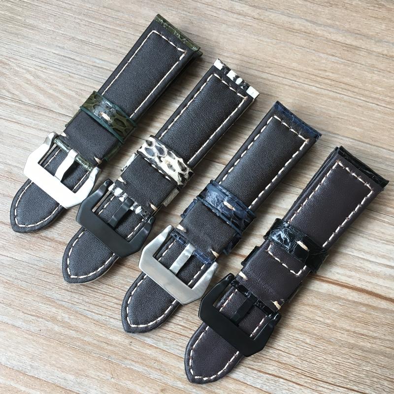 Модный кожаный ремешок для часов ручной работы 22 мм 24 мм, зеленый, белый, черный, синий, из змеиной кожи для PAM Zenith Amry, военный ремешок для часов, браслет