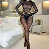 Long Sleeve Transparent Hollow Sexy Mesh Socks Sexy Underwear Pajamas Women's Stockings Tights Mesh Onesie