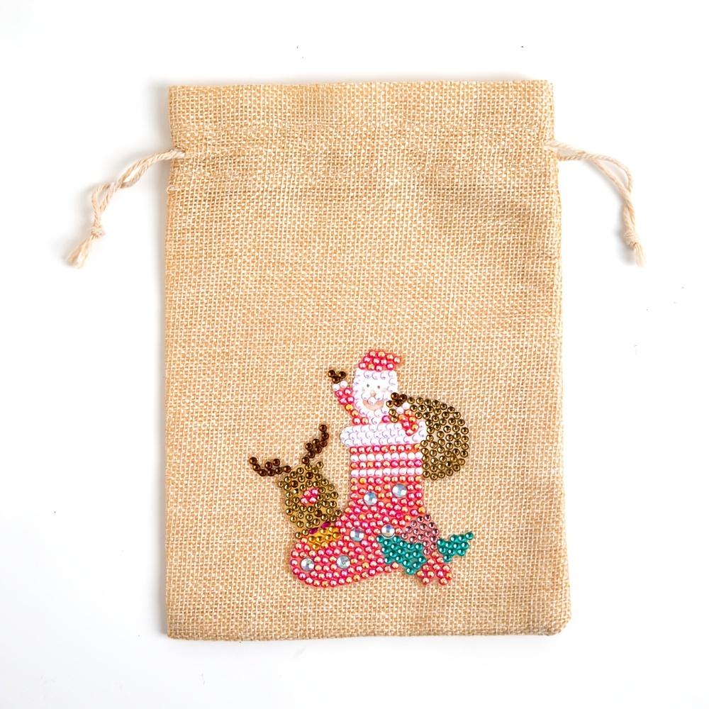 Рождественская льняная 5D алмазная живопись «Счастливый мешок» (1 комплект) - Сделай сам подарочный и конфетный пакет, ручная работа с самоклеящимися одиночными бриллиантами