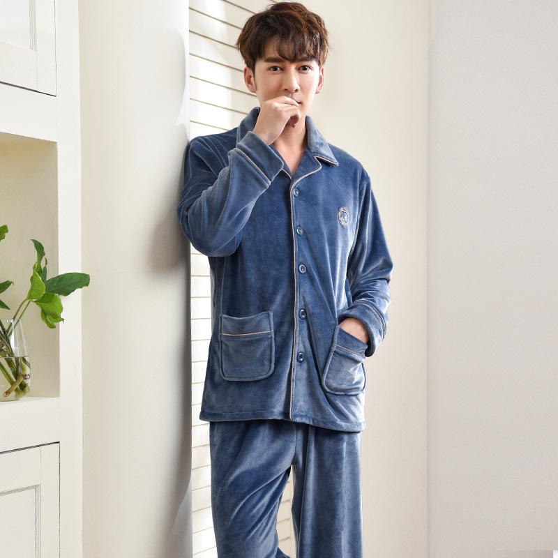 Осенне-зимняя коралловая флисовая парная пижама, женский теплый костюм из островного флиса, мужской кардиган большого размера для дома