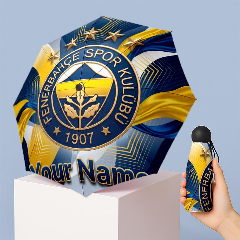 Fenerbahçe FC Manual Five Fold 8 Rib Umbrella Support Custom Text, Lightweight Travel Umbrella