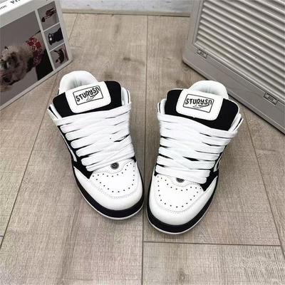 Дофаминовые ретро студенческие повседневные туфли весна новые черно-белые платформа надпись хлебные туфли женские