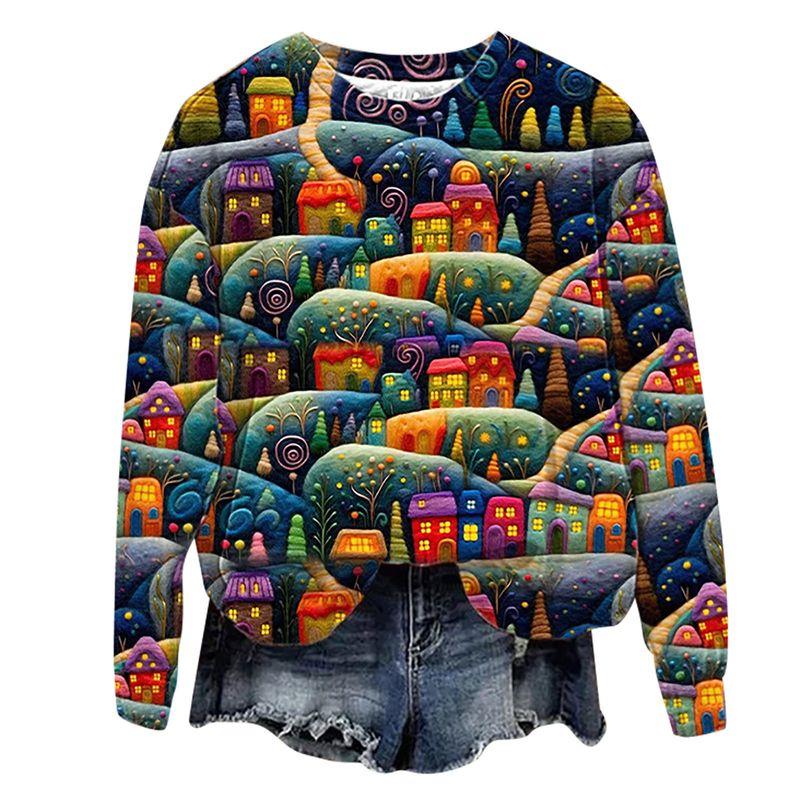 Fall and Winter Cross-Border New Arrival Sweatshirt Female 3D Digital Print Christmas round-Neck Shirt Tops Christmas Hoodie