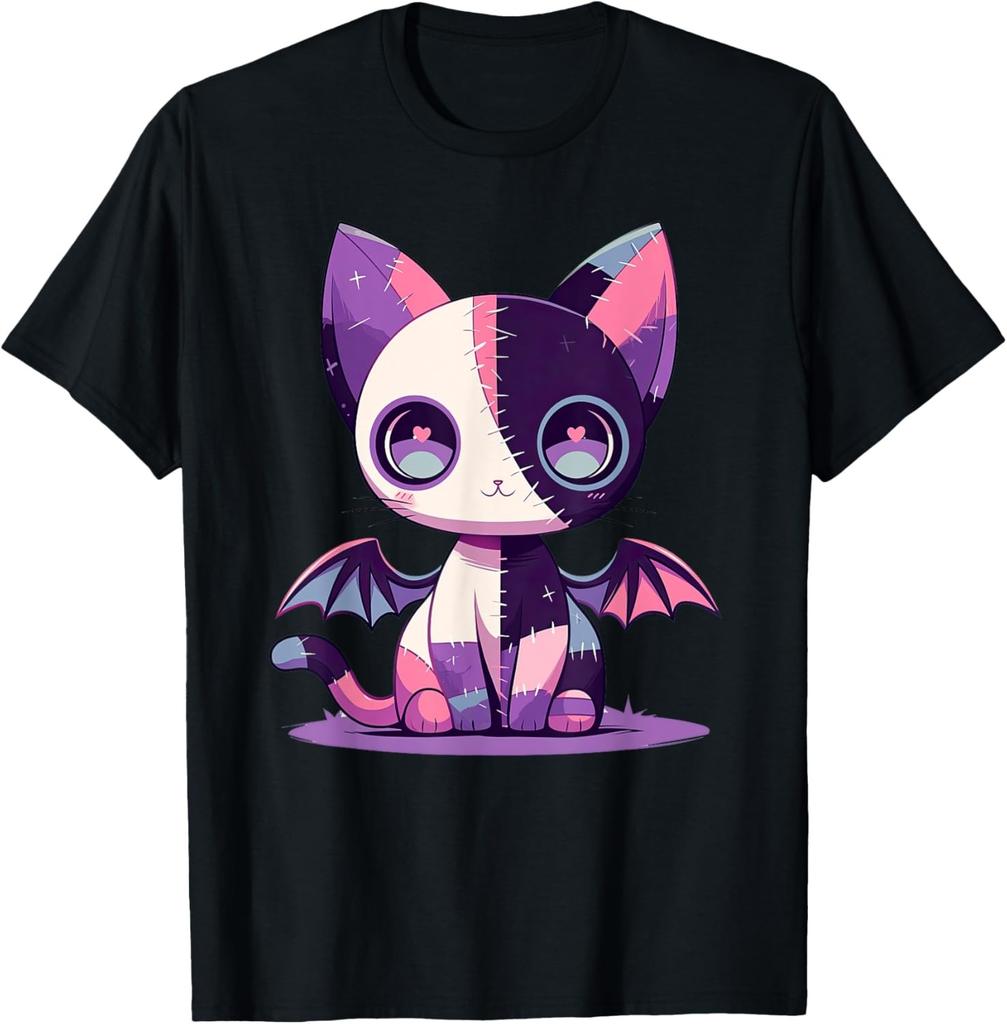 Kawaii Pastel Goth Creepy Cute Witchy Zombie Patchwork Cat T-Shirt