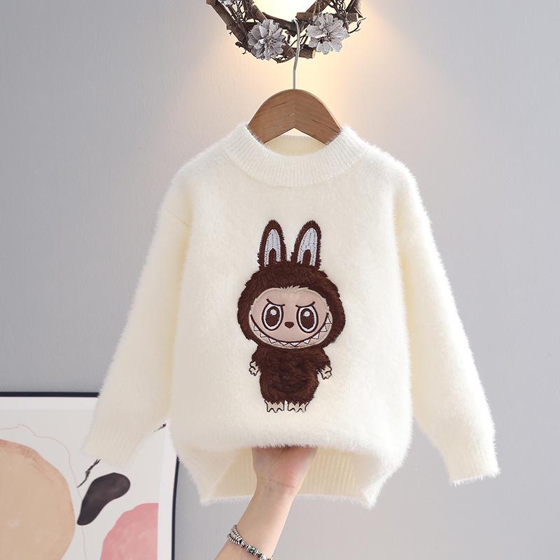 Anime Kawaii Kuromi Melody Children' Sweater Sanrio Girl Cartoon Spring Autumn Mink Fur Warm Round-Neck Base Layer Knitwear
