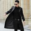 Осенняя длинная кожаная ветровка мужская дубленка пальто длиной до колена деловое повседневное пальто для людей среднего возраста с воротником кожаное пальто