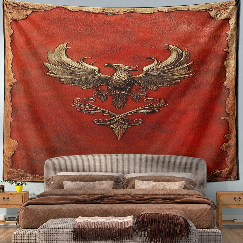 Golden Phoenix on Red Tapestry Pattern Wall Hanging Tapestry Decorative Tapestry Home Decor for Bedroom and Living Room