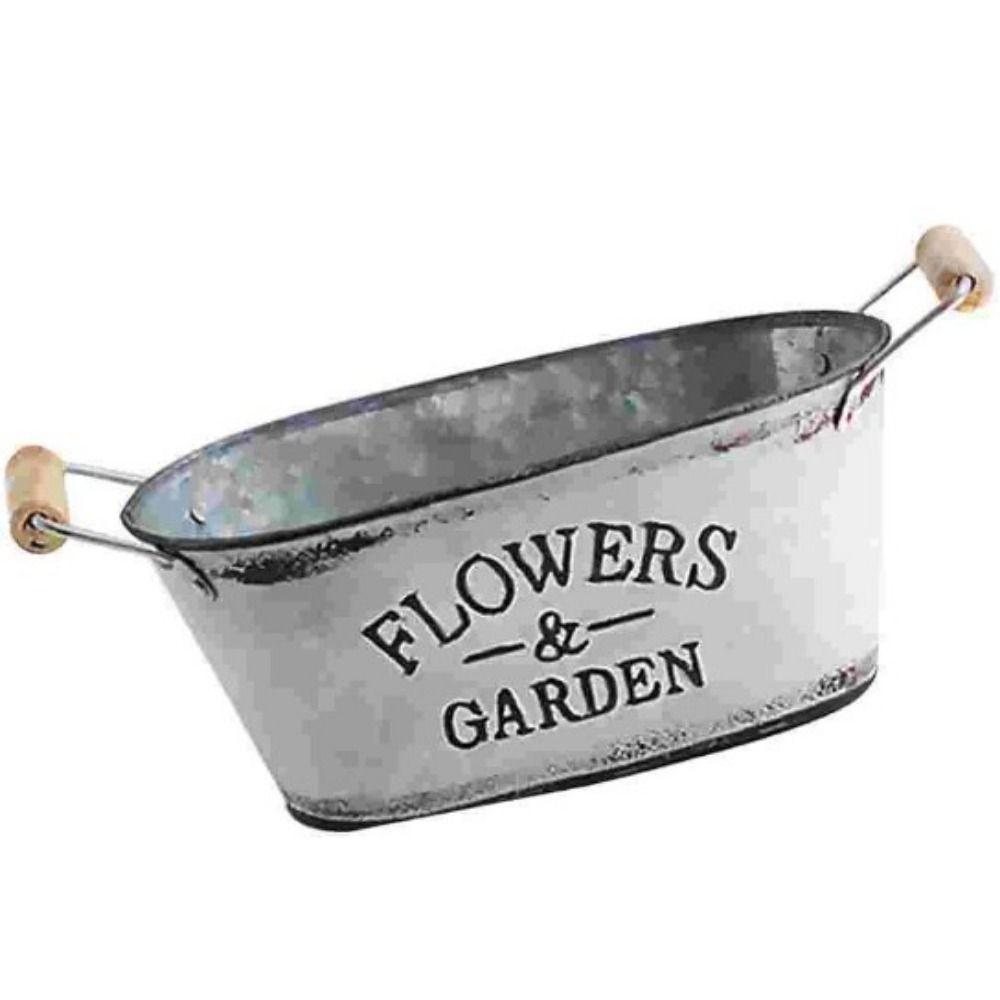 Rustic Iron Oval Flowerpot European Style Wooden Flower Bucket Retro Flower Vase  Succulent Plants