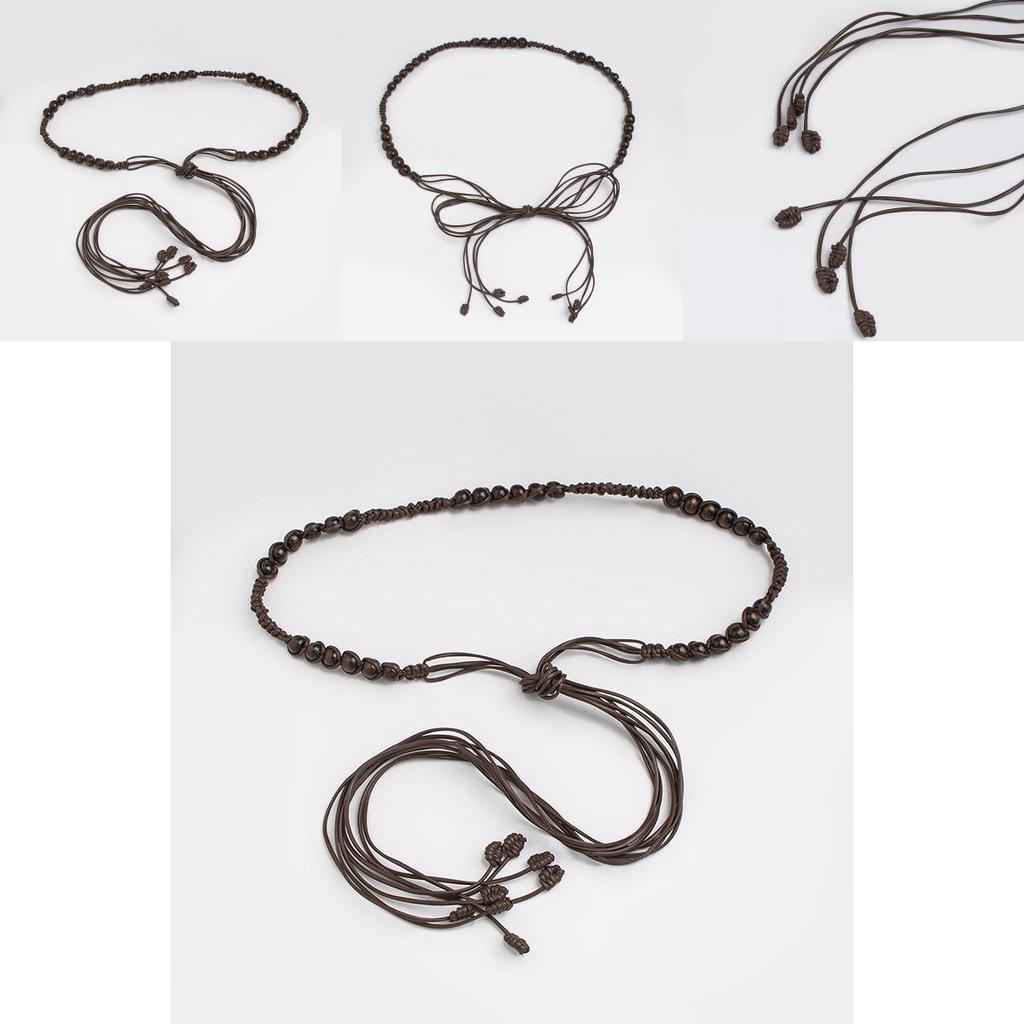 Bohemian Rope Waist Band With Wooden Beads Handmade Tie For Retro Casual Outfits