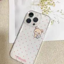 Милый Медведь Розовые Точки Чехол Для Телефона Для Samsung S25 S24 S23 S22 S21 S20 Note20 Note10 Plus Ultra Lite 5G Прозрачный Мягкий ТПУ Чехол