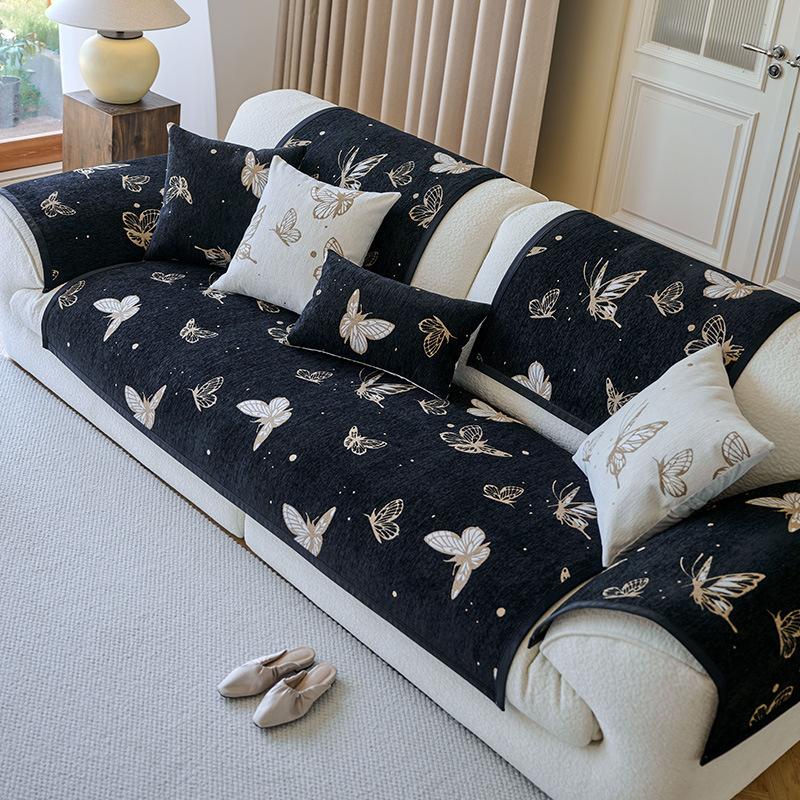 Chenier Sofa Cushion, Universal In All Seasons, Non-Slip And Dirt-Resistant Seat Cushion, Black Dust-Proof Sofa Cover, Cloth Towel Seat Cushion
