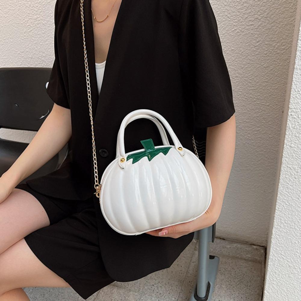 Zipper Pumpkin Shoulder Bag PU Leather Crossbody Tote Bag Adjustable Candy Treat Bag  Gift