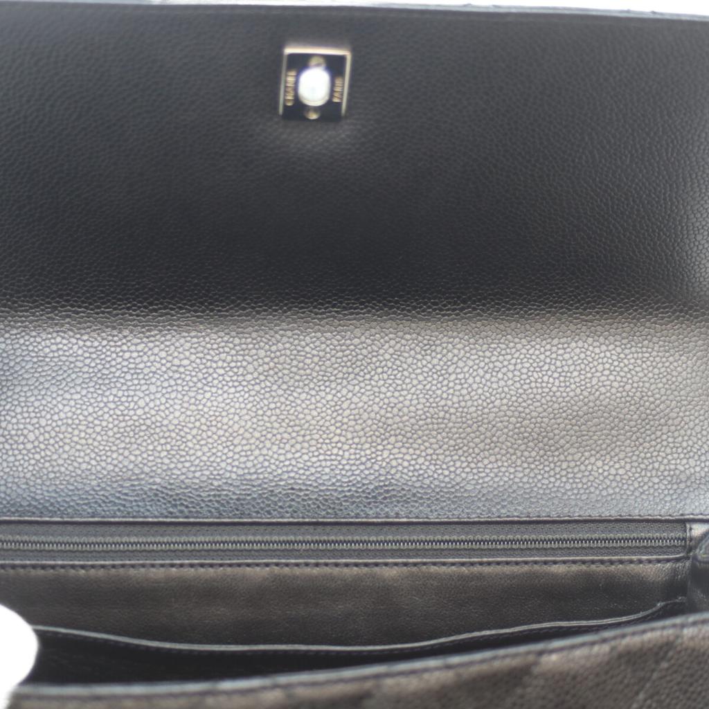 CHANEL No. 6 A12397 Black Caviar Silver Hardware Matelasse Top Handle Brief Handbag Black / SV HardwareUsed