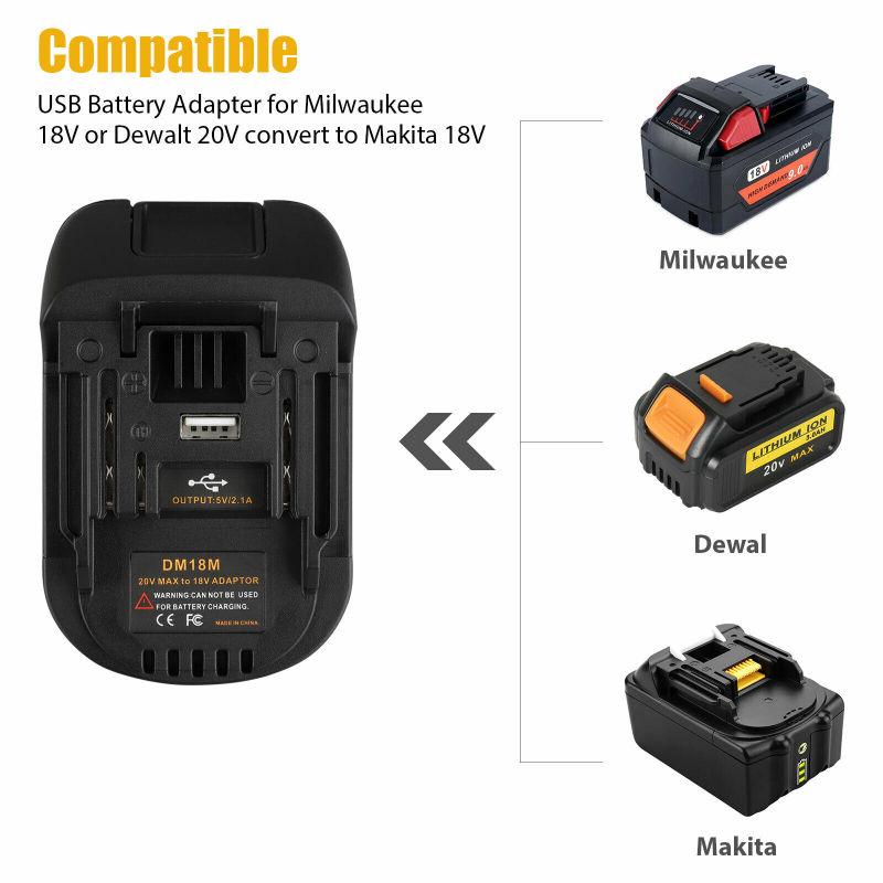 USB-адаптер-конвертер с выходным портом USB, совместимый для 20 В Dewalt Milwaukee M18, конвертер в