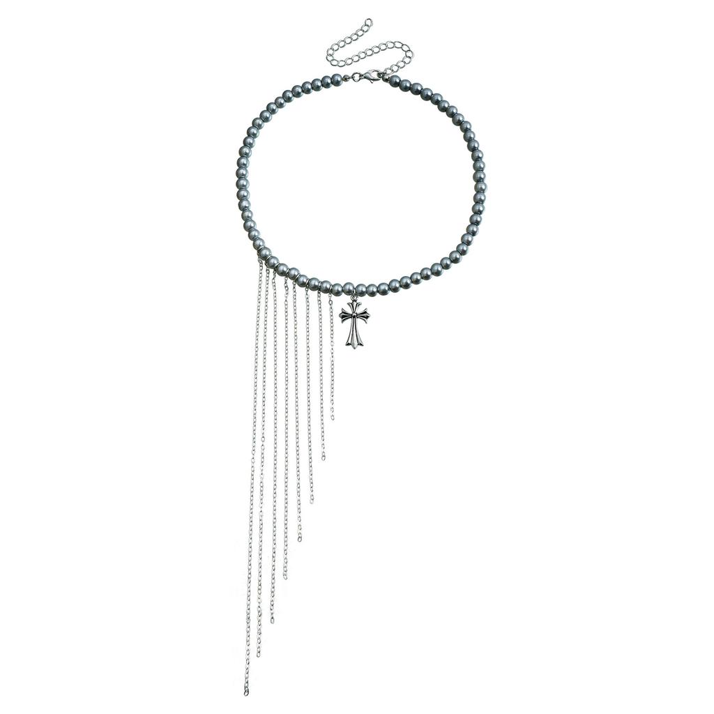 Аксессуары Многоцветный крест с бахромой Премиум стеклянные бусины ручной работы Ключичная цепочка Сладкий прохладный ветер Ожерелье