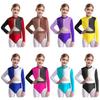 Girls Gymnastics Leotard Figure Skating Ballet Leotards Long Sleeve Rhinestones Mesh Jumpsuit Dancewear Jazz Dance Bodysuit Latin Dance Costume