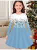 Girls' Autumn and Winter Fashion Dress, 3D Flower Print Round Neck Long Children's T-shirt Dress, Casual Versatile, Christmas Clothing